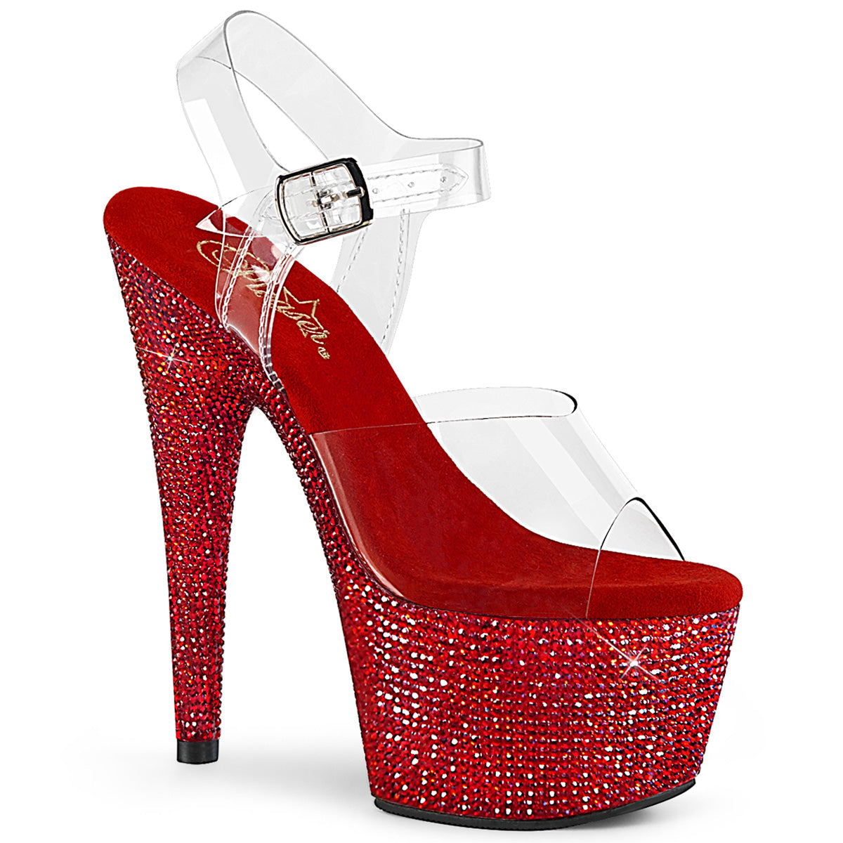 7" Heel BEJEWELED-708DM Red Rhinestones