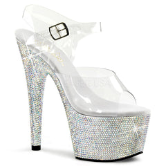 PLEASER BEJEWELED-708DM Clear-Silver Multi Rhinestone Ankle Strap Sandals - Shoecup.com - 1