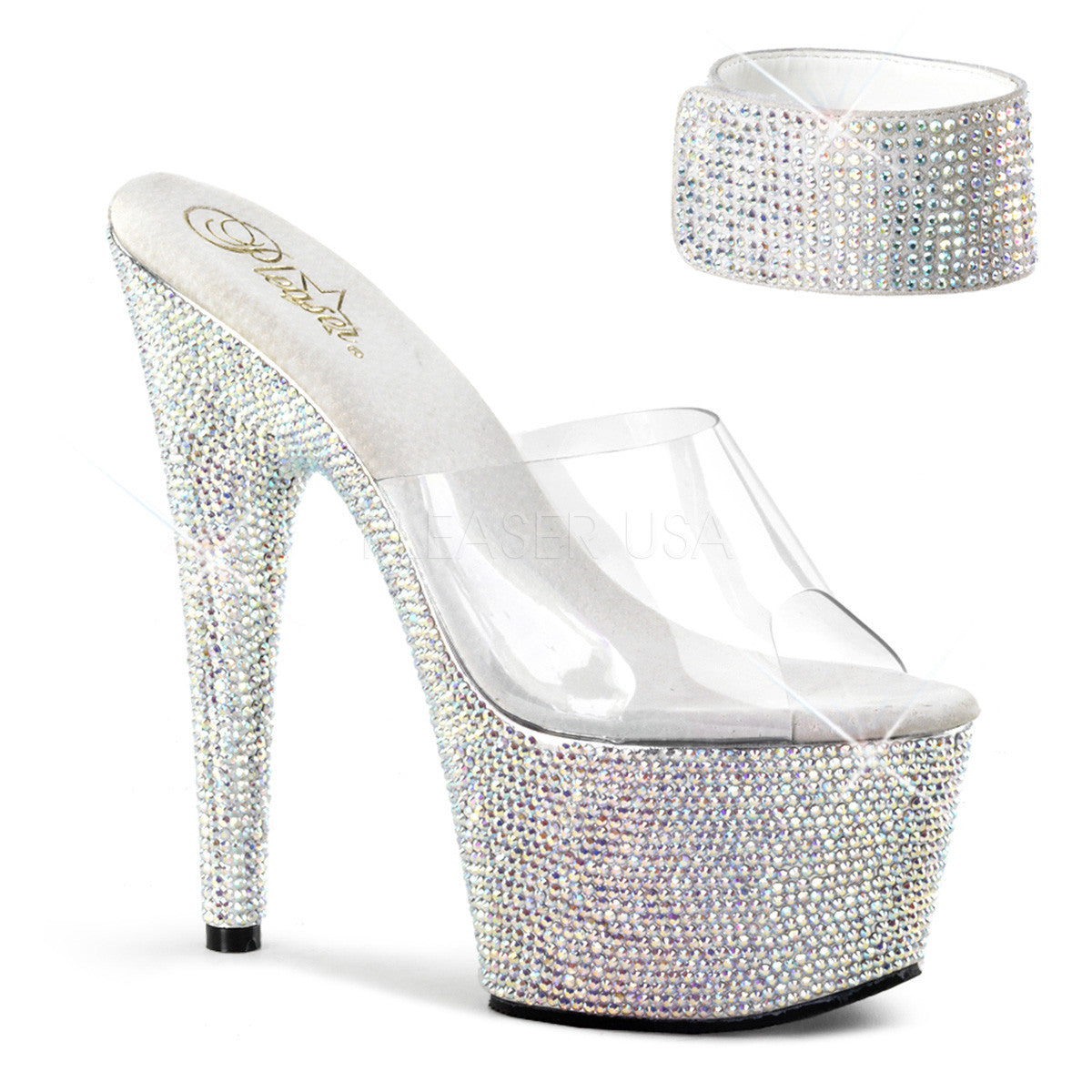 PLEASER BEJEWELED-712RS Clear-Silver Multi Rhinestone Platform Sandals - Shoecup.com - 1