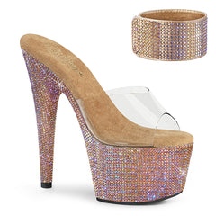 Pleaser BEJEWELED-712RS Clear-Rose Gold Multi Rhinestone 7 Inch Heel, 2 3/4 Inch Platform Sandal With Rhinestone