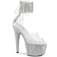 Pleaser BEJEWELED-724RS Clear-Silver Rhinestone 7 Inch Heel, 2 3/4 Inch Platform Ankle Cuff Sandal With Rhinestone, Back Zip