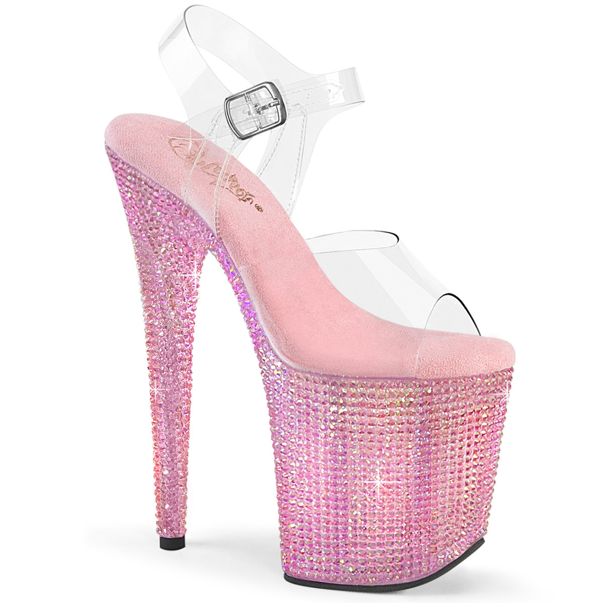 8 Inch Heel BEJEWELED-808RRS Clear Baby Pink Rhinestone