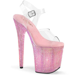 8 Inch Heel BEJEWELED-808RRS Clear Baby Pink Rhinestone