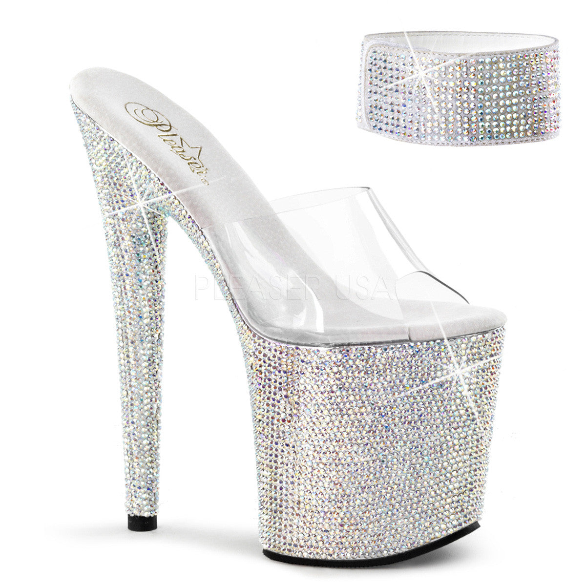 PLEASER BEJEWELED-812RS Clear- Silver Multi Rhinestone Platform Sandals - Shoecup.com - 1