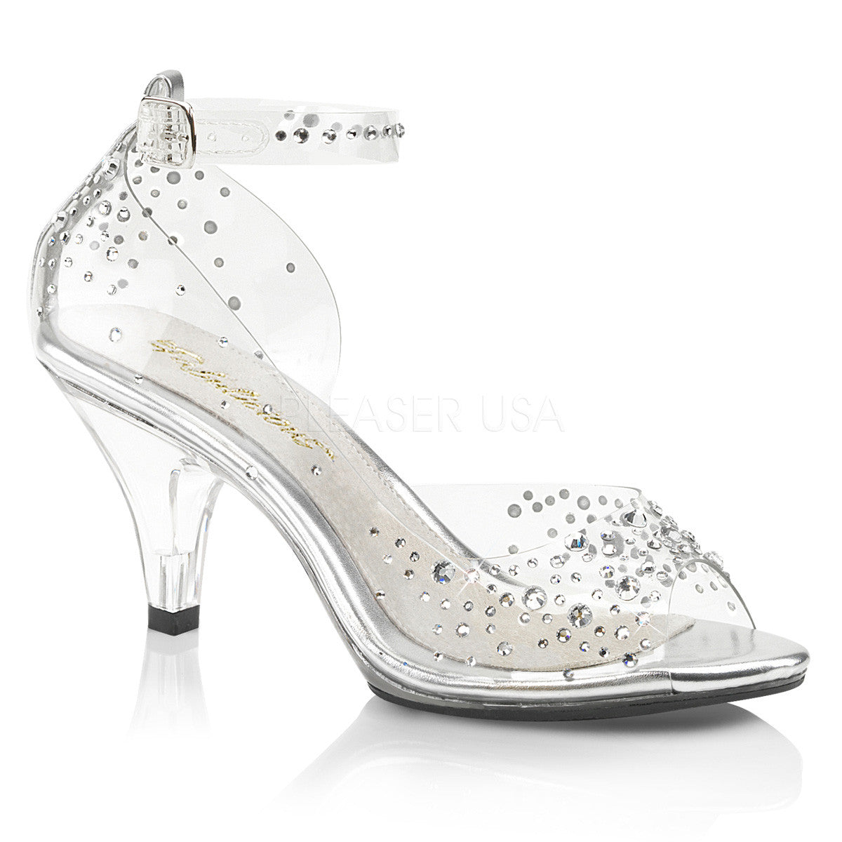 3" Heel Clear Rhinestone Open Toe Ankle Strap Sandal | Fabulicious BELLE-330RS