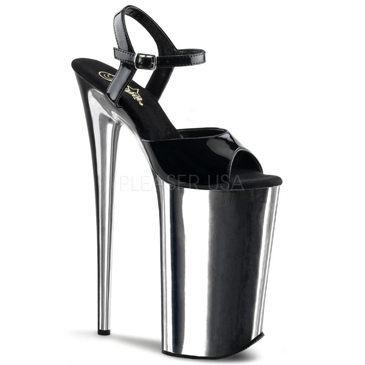 PLEASER BEYOND-009 Black-Silver Chrome Extreme 10 Inch High Heels - Shoecup.com - 1