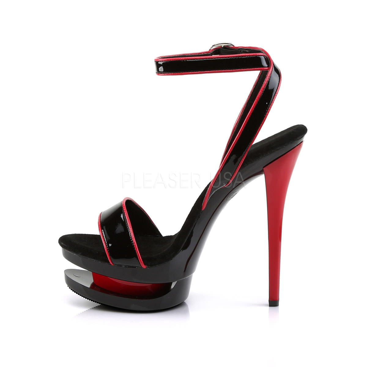 PLEASER BLONDIE-631-2 Black Red Pat-Black-Red Stiletto Sandals - Shoecup.com - 3