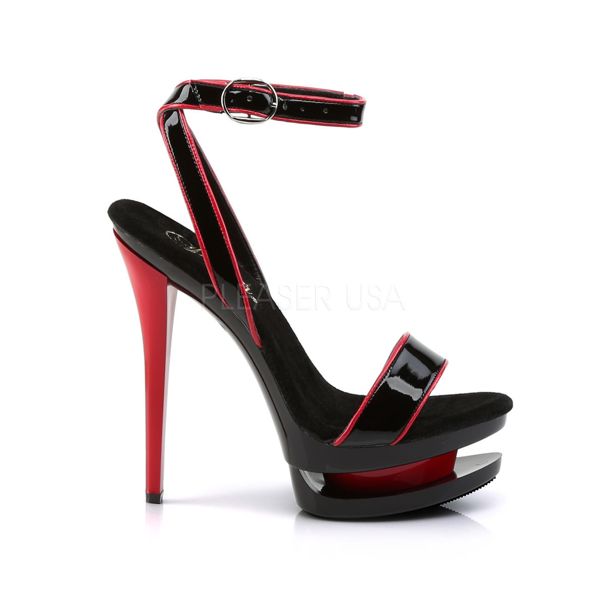 PLEASER BLONDIE-631-2 Black Red Pat-Black-Red Stiletto Sandals