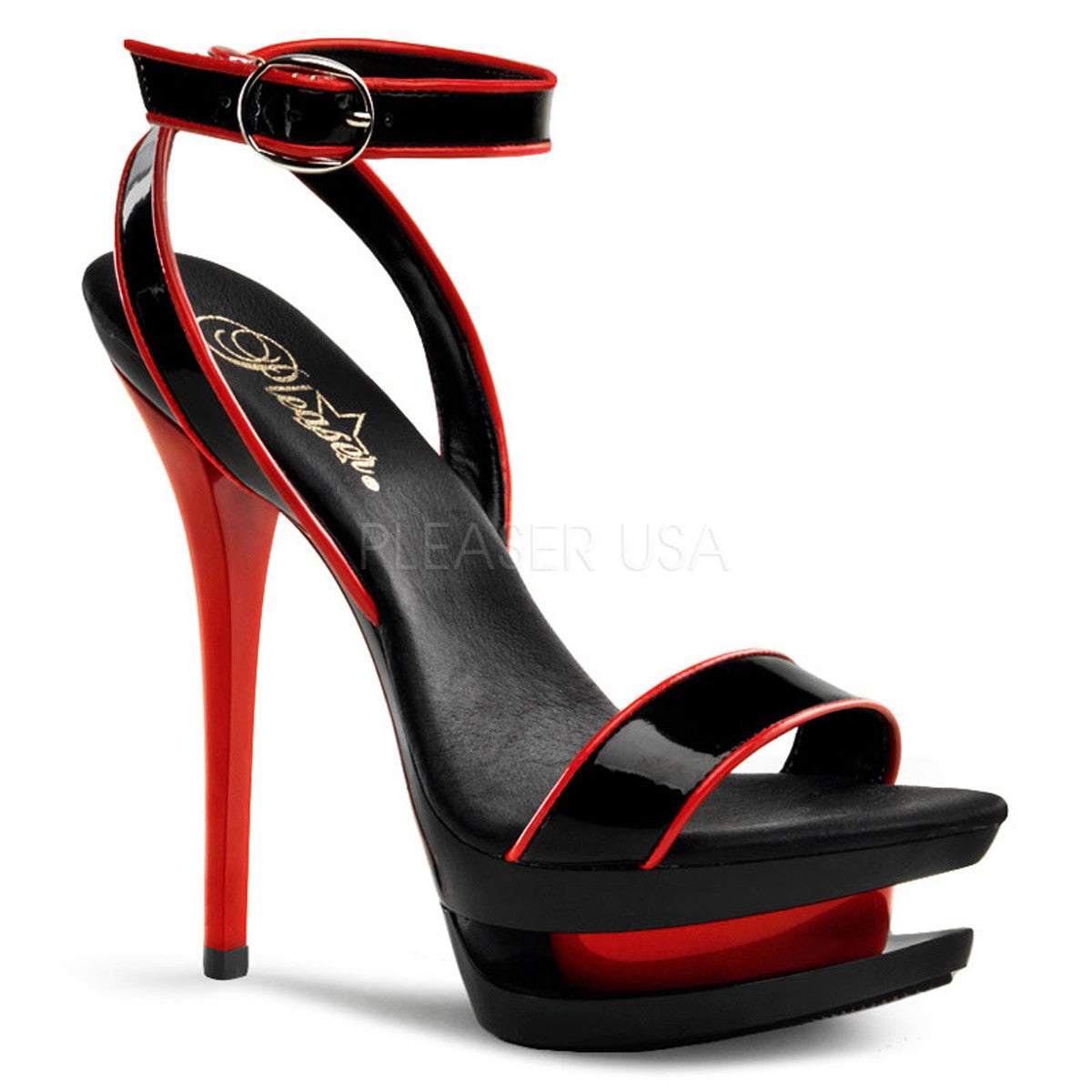 PLEASER BLONDIE-631-2 Black Red Pat-Black-Red Stiletto Sandals - Shoecup.com - 1