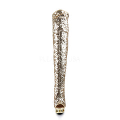 PLEASER BLONDIE-R-3011 Gold Sequins-Gold Chrome Knee High Boots - Shoecup.com - 2