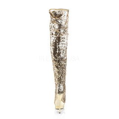 PLEASER BLONDIE-R-3011 Gold Sequins-Gold Chrome Knee High Boots - Shoecup.com - 4