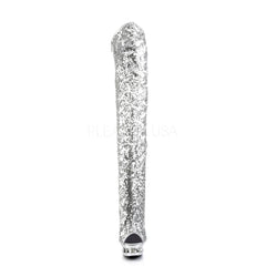 PLEASER BLONDIE-R-3011 Silver Sequins-Silver Chrome Knee High Boots - Shoecup.com - 2
