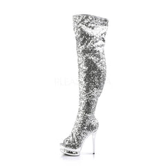 PLEASER BLONDIE-R-3011 Silver Sequins-Silver Chrome Knee High Boots - Shoecup.com - 3