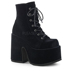 5" Chunky Heel, 3" Platform Lace-Up Ankle Boot, Metal Back Zip