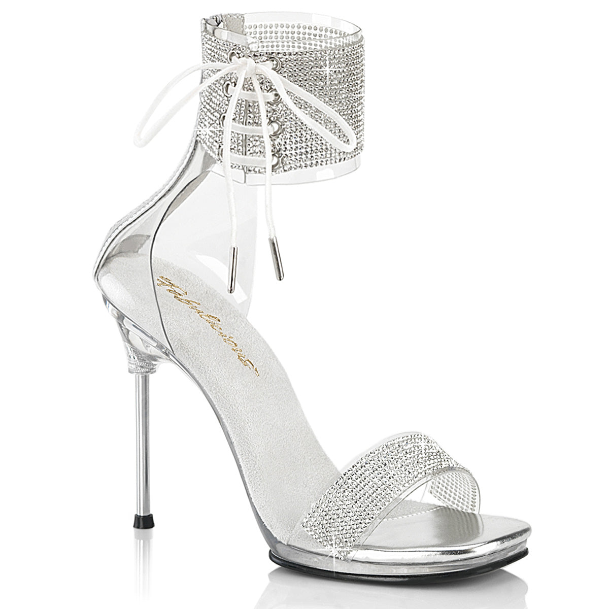 4 Inch Heel CHIC-47 Clear Silver Rhinestone