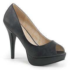 Pleaser Pink Label CHLOE-01 Black Faux Leather Peep Toe Pump - Shoecup.com