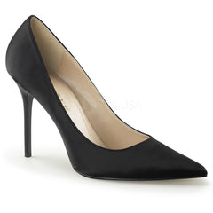 Pleaser CLASSIQUE-20 Black Satin Pointed-Toe Pumps - Shoecup.com