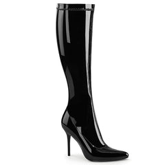 Pleaser CLASSIQUE-2000 Black Stretch Pat 4 Inch (102mm) Heel Stretch Knee High Boot, Inside Zip Closure