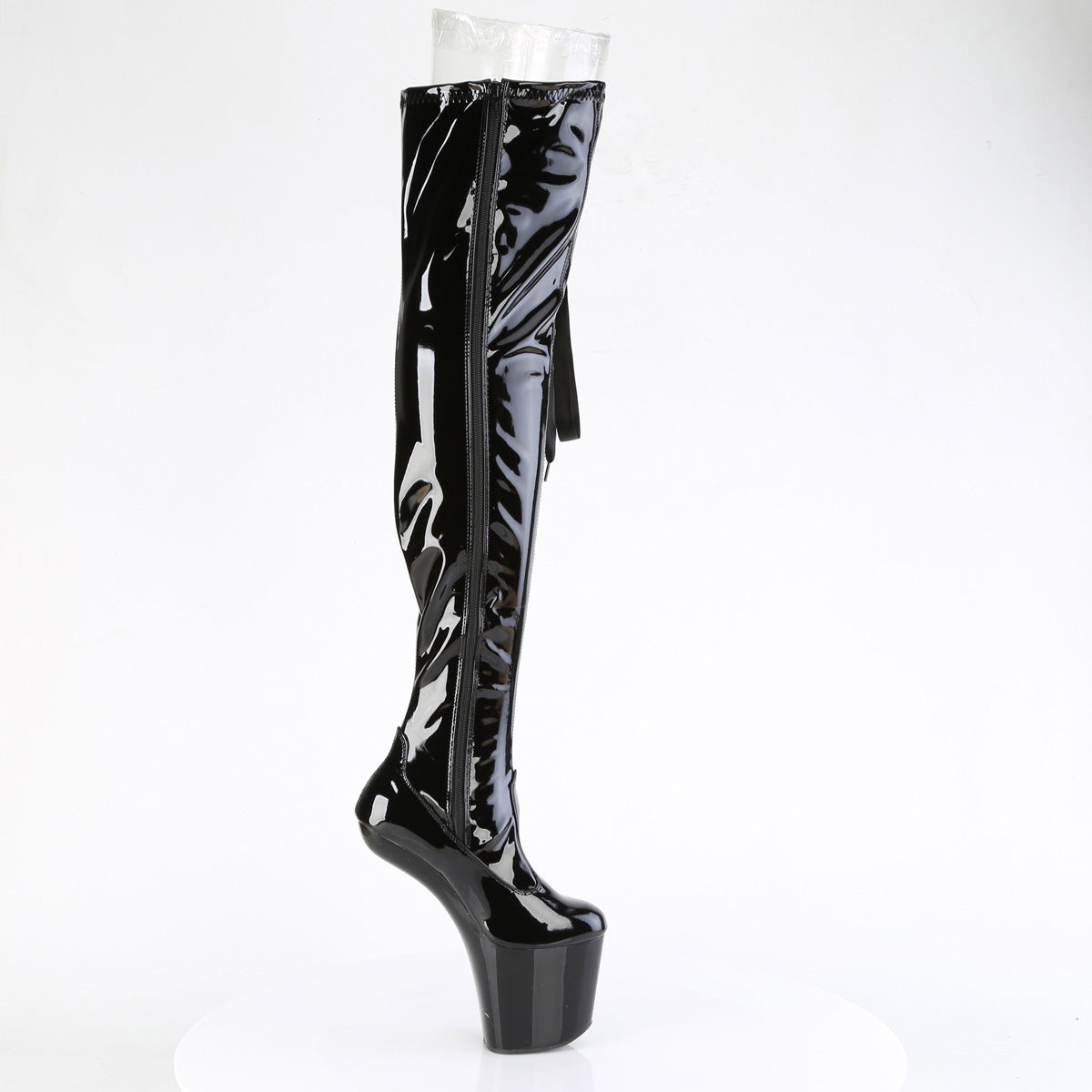 8 Inch Heelless CRAZE-3050 Black Stretch Patent