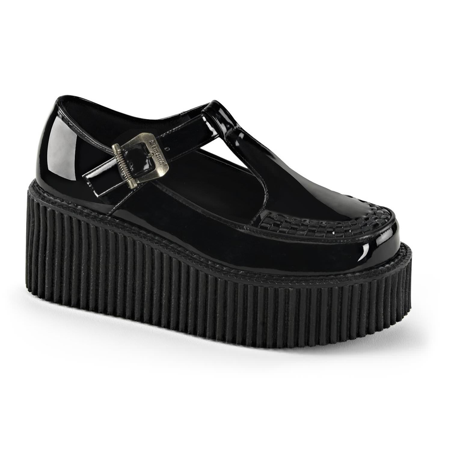 Demonia,Demonia CREEPER-214 Black Patent T-Strap Creepers - Shoecup.com