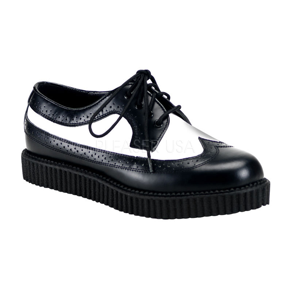 Demonia,DEMONIA CREEPER-608 Men's Black-White Leather Creepers - Shoecup.com