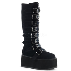 3 1/2" Platform Knee High Boot With 8 Buckle Straps, Back Metal Zip