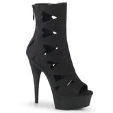 Pleaser DELIGHT-1014 Black Suede 6 Inch (152mm) Heel, 1 3/4 Inch (45mm) Platform Peep Toe Cutout Ankle Boot, Back Zip Closure