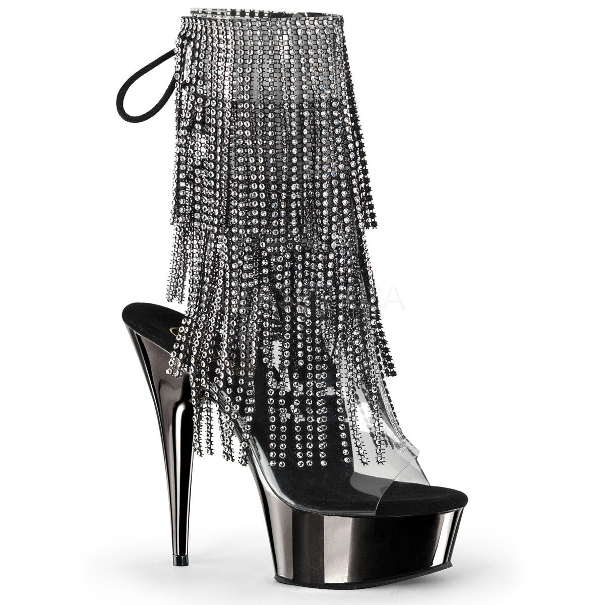 Pleaser DELIGHT-1017RSF Dark Pewter Chrome Fringe Ankle Boots - Shoecup.com