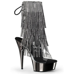 Pleaser DELIGHT-1017RSF Dark Pewter Chrome Fringe Ankle Boots - Shoecup.com