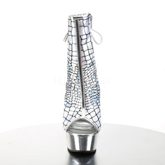Pleaser DELIGHT-1018HG Silver Hologram Ostrich Pu Open Toe Ankle Boots