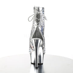 Pleaser DELIGHT-1018HG Silver Hologram Ostrich Pu Open Toe Ankle Boots