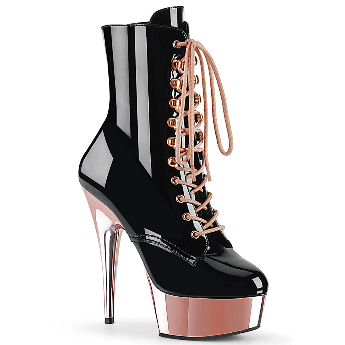6" Heel DELIGHT-1020 Black Pat Rose Gold Chrome