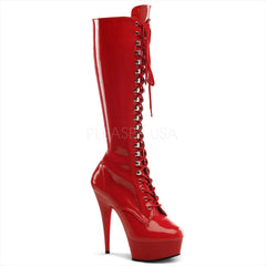PLEASER DELIGHT-2023 Red Stretch Pat-Red Knee High Boots - Shoecup.com