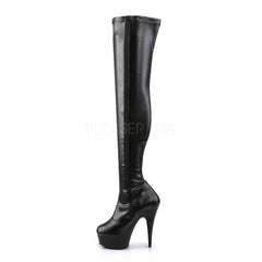 PLEASER DELIGHT-3000 Black Stretch Pu-Black Matte Thigh High Boots