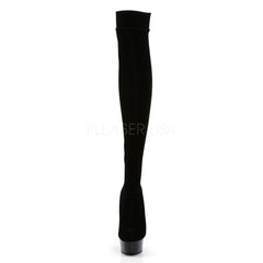 PLEASER DELIGHT-3002 Black Stretch Velvet-Black Thigh High Boots