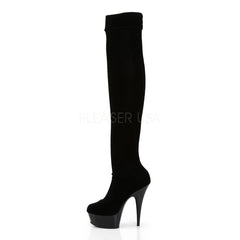 PLEASER DELIGHT-3002 Black Stretch Velvet-Black Thigh High Boots