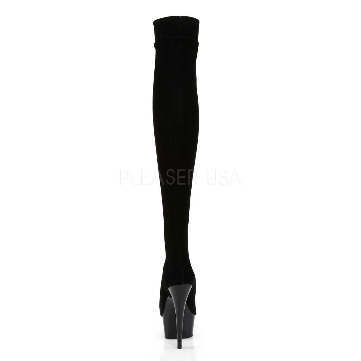 PLEASER DELIGHT-3002 Black Stretch Velvet-Black Thigh High Boots