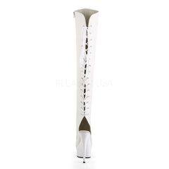 Pleaser DELIGHT-3019 White Faux Leather Thigh High Boots With White Platform