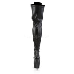 PLEASER DELIGHT-3023 Black Stretch Pu-Black Matte Thigh High Boots