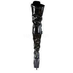 PLEASER DELIGHT-3028 Black Stretch Pat-Black Thigh High Boots