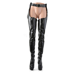 PLEASER DELIGHT-5000 Black Stretch Pu-Black Matte Chap Boots