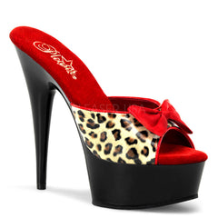 PLEASER DELIGHT-601-6 Tan Leopard Print Pu-Black Platform Slides - Shoecup.com