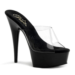 PLEASER DELIGHT-601 Clear-Black Stiletto Slides - Shoecup.com