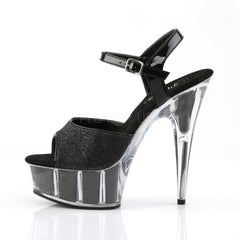 PLEASER DELIGHT-609-5G Black Glitter-Black Glitter Ankle Strap Sandals