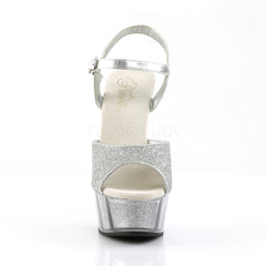 PLEASER DELIGHT-609-5G Silver Glitter-Silver Glitter Ankle Strap Sandals