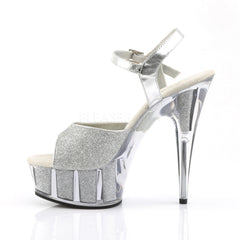 PLEASER DELIGHT-609-5G Silver Glitter-Silver Glitter Ankle Strap Sandals