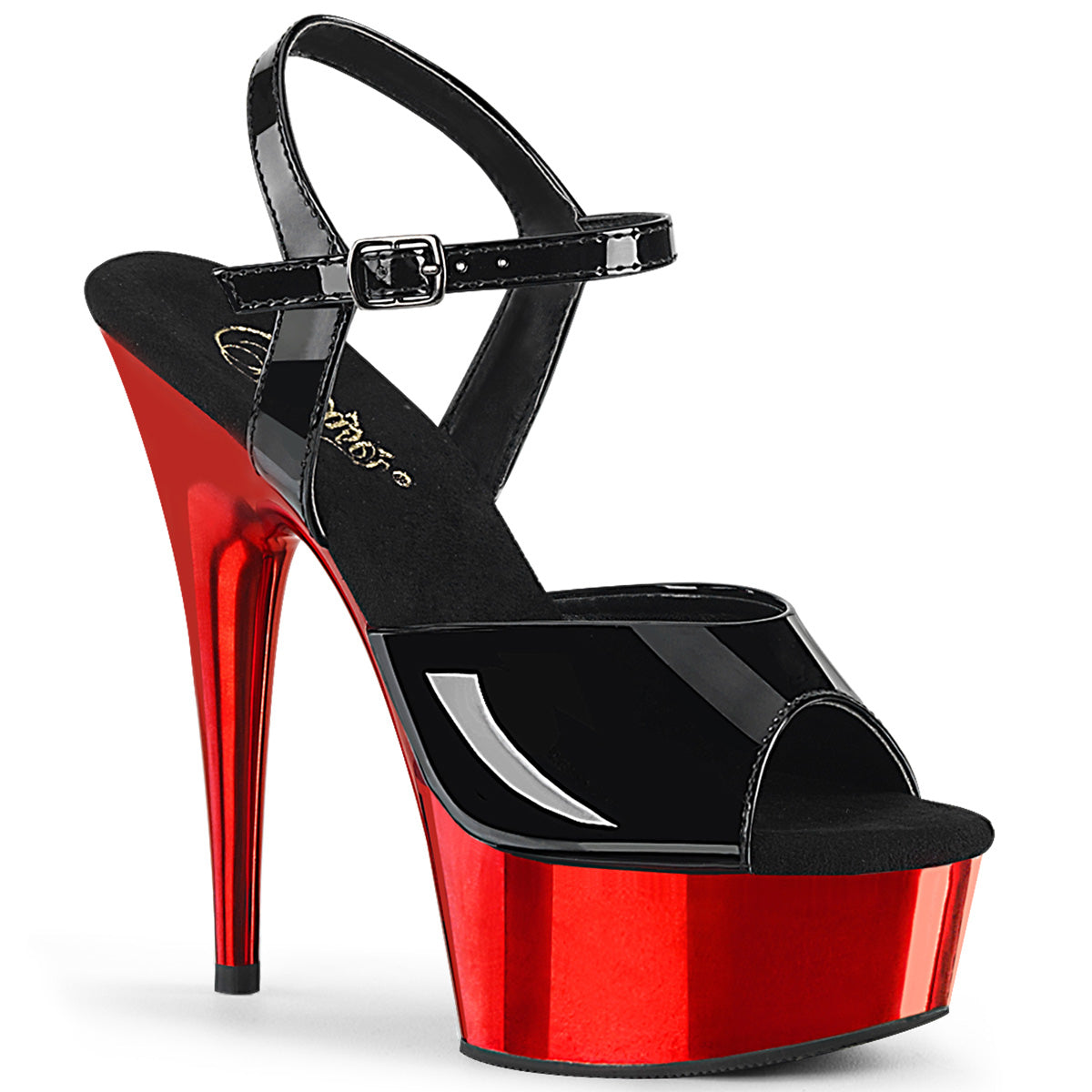 6" Heel DELIGHT-609 Black Pat Red Chrome