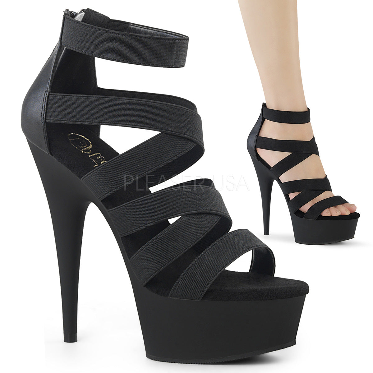 6" Heel DELIGHT-659 Black Elastic Band