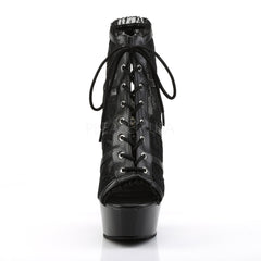 PLEASER DELIGHT-696LC Black Mesh-Lace-Black Open Toe Boots