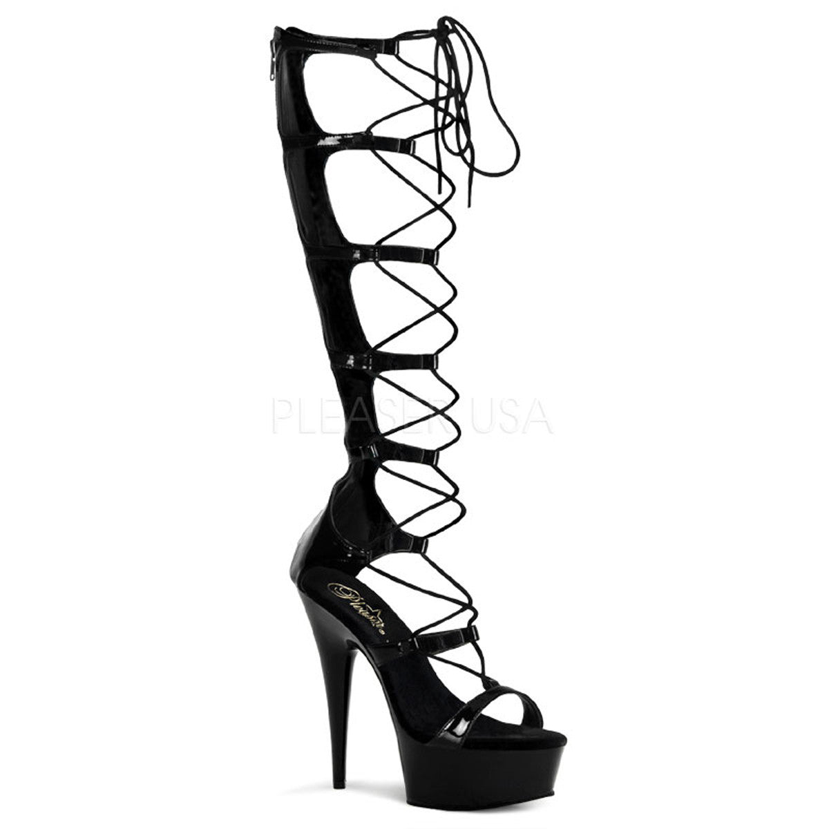 PLEASER DELIGHT-698 Black Pat Sandals - Shoecup.com